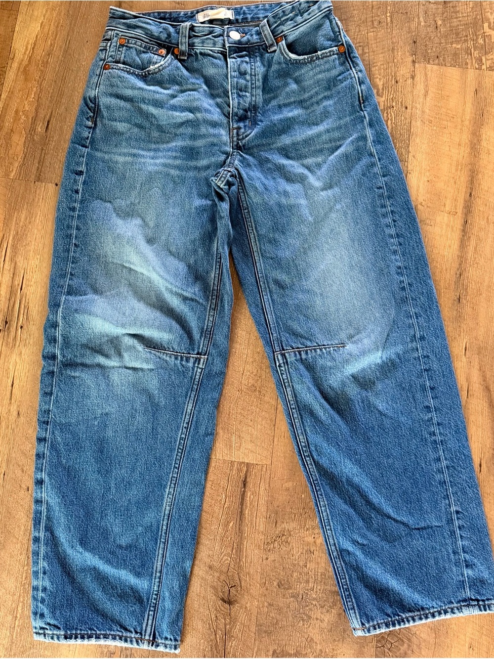 Madewell The Darted Barrel-Leg Jeans Irmo Wash 23 Rigid Denim High Rise
